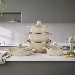 Granite Cookware Set - 10 Pieces, Beige - 2M1AA400013
