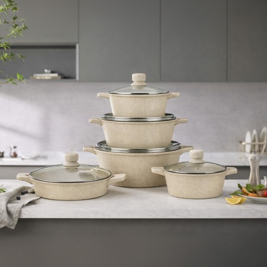 Granite Cookware Set - 10 Pieces, Beige - 2M1AA400013