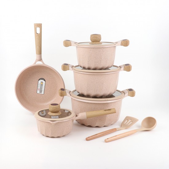 Beige granite cookware set with a unique design, 12 pieces - 2M1AA400026