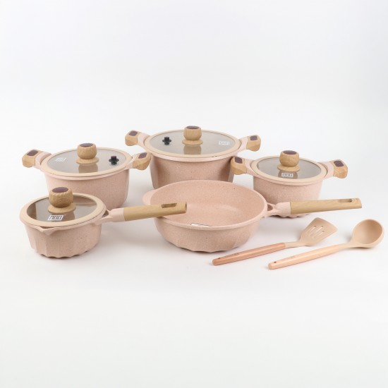 Beige granite cookware set with a unique design, 12 pieces - 2M1AA400026