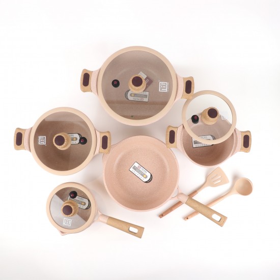 Beige granite cookware set with a unique design, 12 pieces - 2M1AA400026