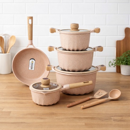 Beige granite cookware set with a unique design, 12 pieces - 2M1AA400026