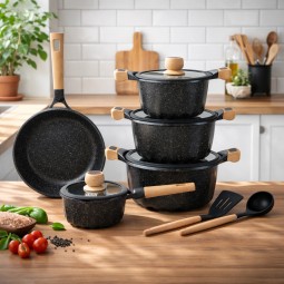 Black granite cookware set with a unique design, 12 pieces - 2M1AA400092 Black granite cookware set with a unique design, 12 pieces - 2M1AA400092