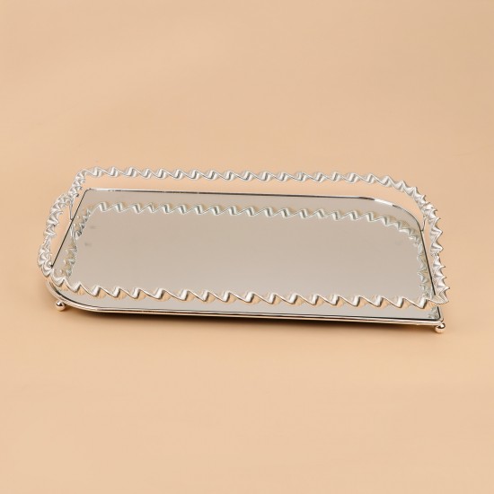 Rectangular stainless steel serving tray with a wavy silver rim - 2M1C100283