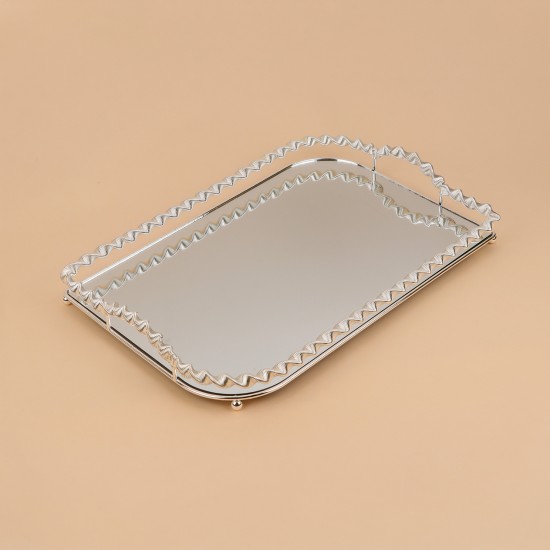 Rectangular stainless steel serving tray with a wavy silver rim - 2M1C100283