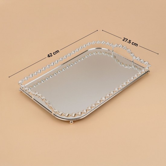 Rectangular stainless steel serving tray with a wavy silver rim - 2M1C100283