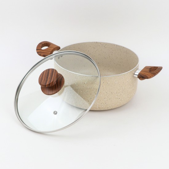Granite pot with glass lid and wooden handle, 28 cm - 7.5 liters - 2MM1-A44-035 Granite pot with glass lid and wooden handle, 28 cm - 7.5 liters - 2MM1-A44-035