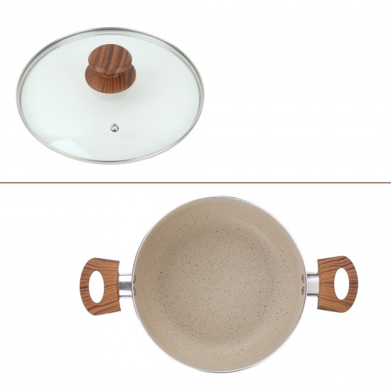 Granite pot with glass lid and wooden handle, 28 cm - 7.5 liters - 2MM1-A44-035 Granite pot with glass lid and wooden handle, 28 cm - 7.5 liters - 2MM1-A44-035