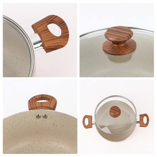 Granite pot with glass lid and wooden handle, 28 cm - 7.5 liters - 2MM1-A44-035 Granite pot with glass lid and wooden handle, 28 cm - 7.5 liters - 2MM1-A44-035