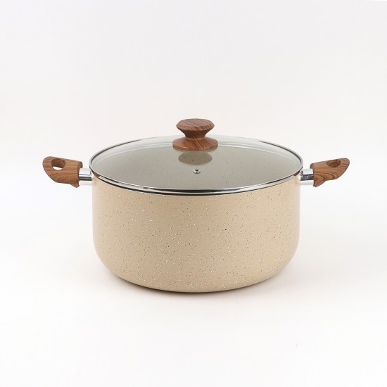 Granite pot with glass lid and wooden handle, 28 cm - 7.5 liters - 2MM1-A44-035 Granite pot with glass lid and wooden handle, 28 cm - 7.5 liters - 2MM1-A44-035