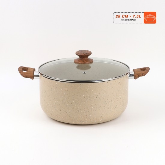 Granite pot with glass lid and wooden handle, 28 cm - 7.5 liters - 2MM1-A44-035 Granite pot with glass lid and wooden handle, 28 cm - 7.5 liters - 2MM1-A44-035