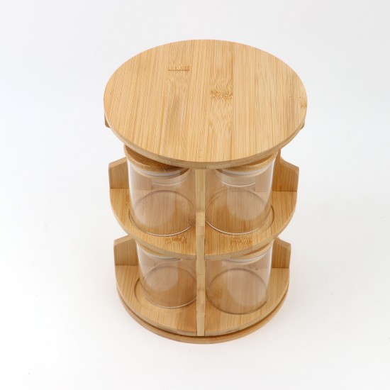12-Piece Ceramic Spice Jar Set with Revolving Wooden Stand - 2MM1-R01-014