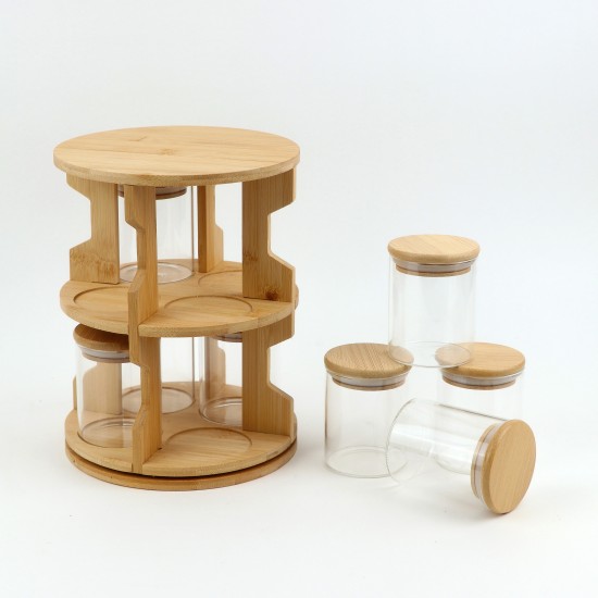 12-Piece Ceramic Spice Jar Set with Revolving Wooden Stand - 2MM1-R01-014
