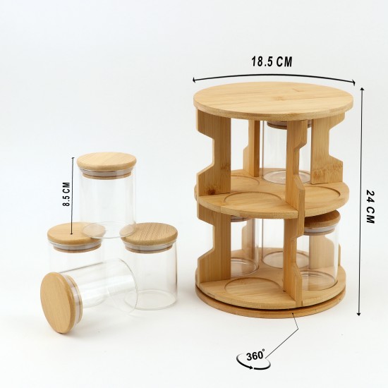 12-Piece Ceramic Spice Jar Set with Revolving Wooden Stand - 2MM1-R01-014
