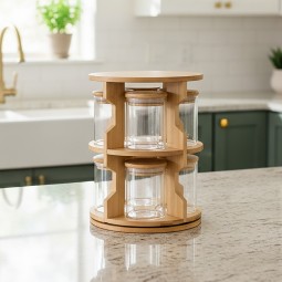 12-Piece Ceramic Spice Jar Set with Revolving Wooden Stand - 2MM1-R01-014