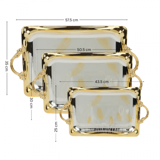 Elegant 3-piece silver stainless steel tabasi set with gold edges - 2MM7-135 Elegant 3-piece silver stainless steel tabasi set with gold edges - 2MM7-135