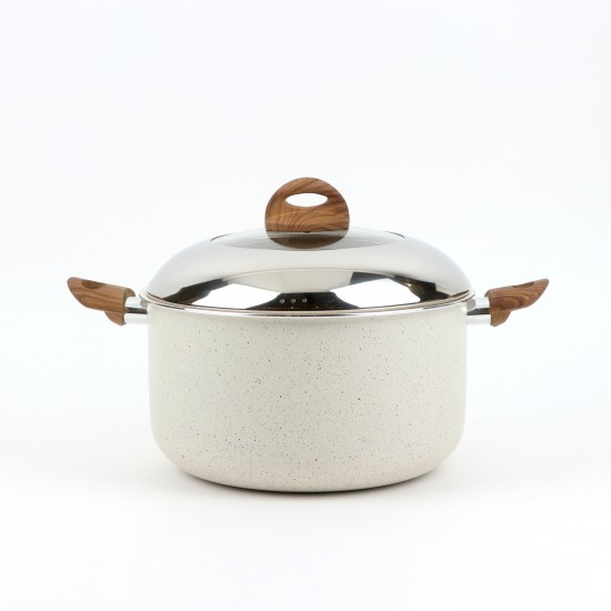 10-piece granite cookware set, beige color, with wooden-style handles - 2S1A100026