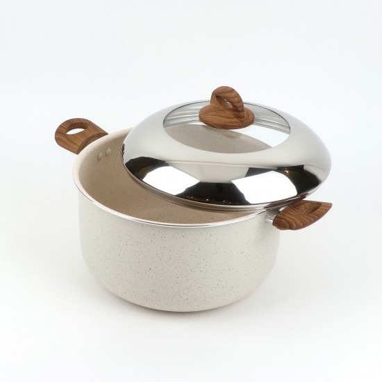 10-piece granite cookware set, beige color, with wooden-style handles - 2S1A100026
