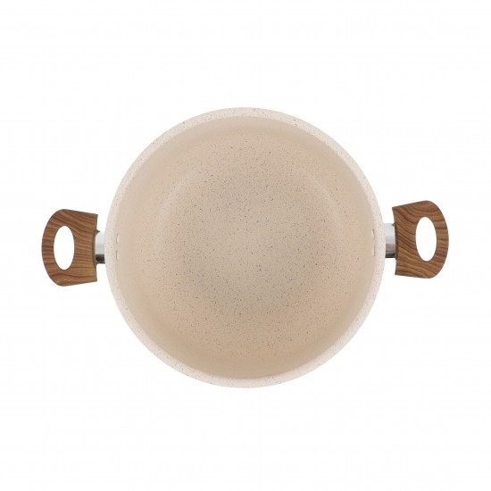 10-piece granite cookware set, beige color, with wooden-style handles - 2S1A100026