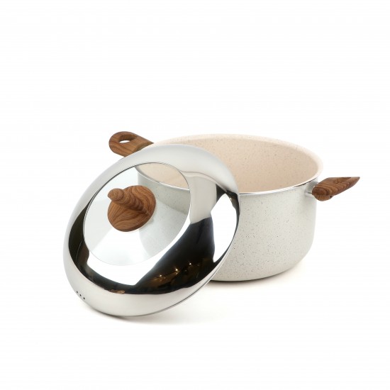 10-piece granite cookware set, beige color, with wooden-style handles - 2S1A100026