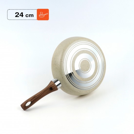 Beige granite frying pan with wooden handle, single size 24 cm - 2S1A400198