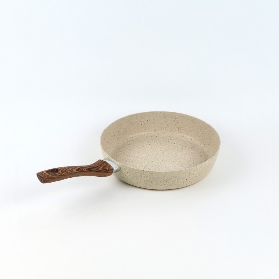 Beige granite frying pan with wooden handle, single size 24 cm - 2S1A400198