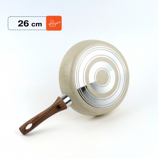 Beige granite frying pan with wooden handle, single size 26 cm - 2S1A400199