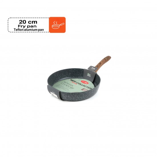 Beige granite frying pan with wooden handle, single size 20 cm - 2S1A400200