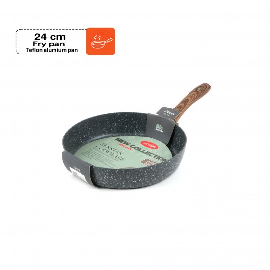 Beige granite frying pan with wooden handle, single size 24 cm - 2S1A400203