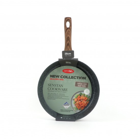 Beige granite frying pan with wooden handle, single size 26 cm - 2S1A400204