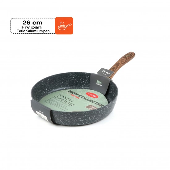 Beige granite frying pan with wooden handle, single size 26 cm - 2S1A400204