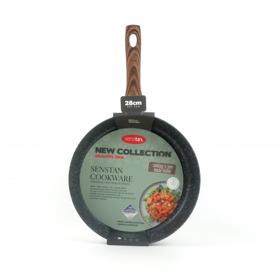 Beige granite frying pan with wooden handle, single size 28 cm - 2S1A400205