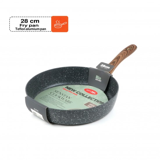 Beige granite frying pan with wooden handle, single size 28 cm - 2S1A400205
