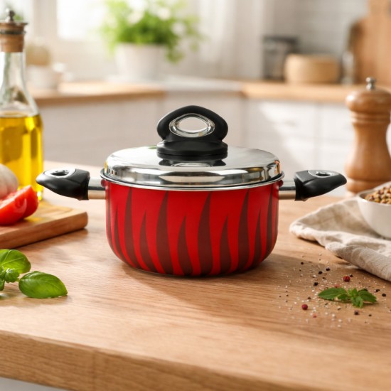 Aluminum cooking pot with stainless steel lid, modern design, 20 cm - 2S1A400230