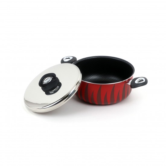 Aluminum cooking pot with stainless steel lid, modern design, 22 cm - 2S1A400231