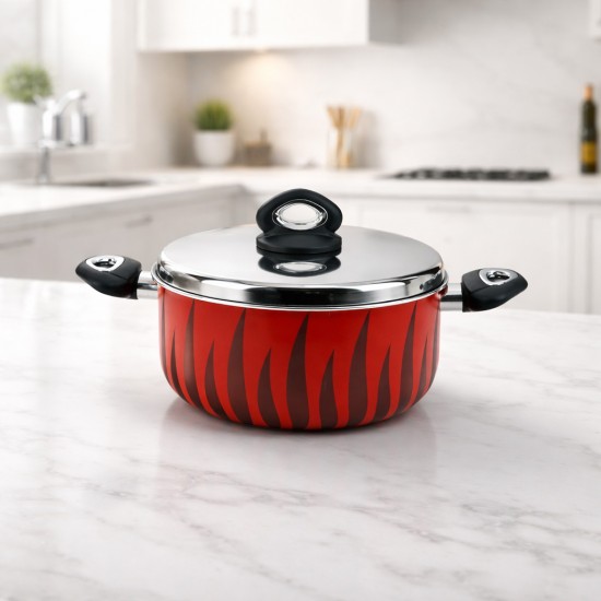 Aluminum cooking pot with stainless steel lid, modern design, 24 cm - 2S1A400232