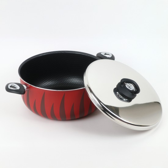 Aluminum cooking pot with stainless steel lid, modern design, 32 cm - 2S1A400236