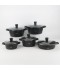 10-Piece Black Granite Cookware Set with Wooden Handle - 2S1AA10002