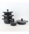 10-Piece Black Granite Cookware Set with Wooden Handle - 2S1AA10002