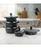 10-Piece Black Granite Cookware Set with Wooden Handle - 2S1AA10002