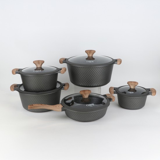 12-Piece Granite Cookware Set with Wooden Handle - 2S1AA100004