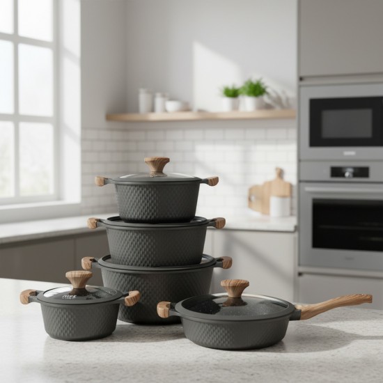 12-Piece Granite Cookware Set with Wooden Handle - 2S1AA100004