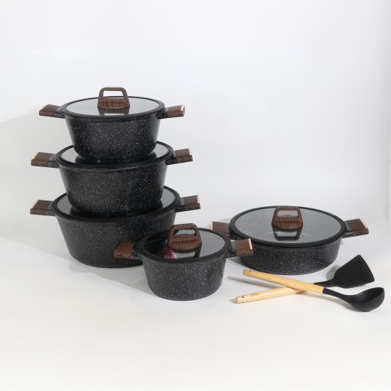 12-Piece Granite Cookware Set with Wooden Handle - 2S1AA100016