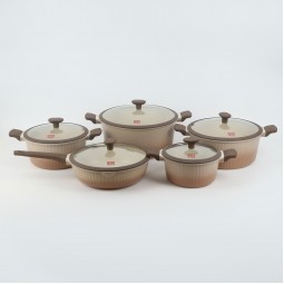 Elegant beige granite cookware set with glass lid - 2S1AA100067