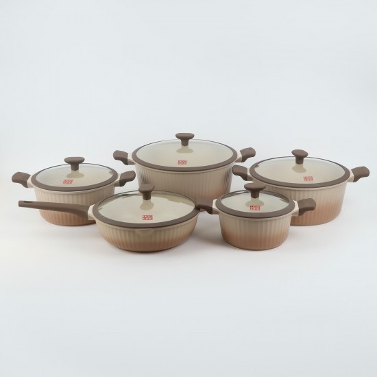 Elegant beige granite cookware set with glass lid - 2S1AA100067