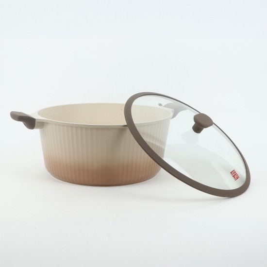 Elegant beige granite cookware set with glass lid - 2S1AA100067