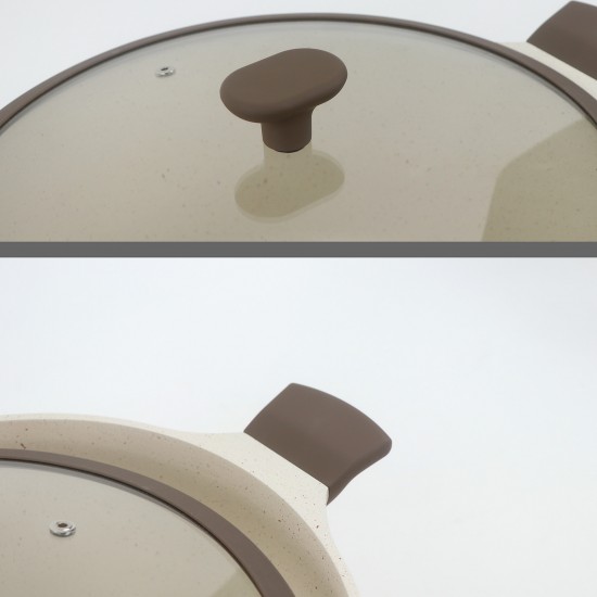 Elegant beige granite cookware set with glass lid - 2S1AA100067