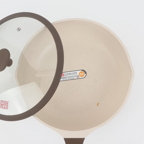 Elegant beige granite cookware set with glass lid - 2S1AA100067