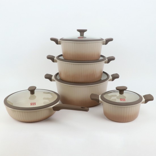Elegant beige granite cookware set with glass lid - 2S1AA100067