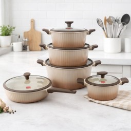 Elegant beige granite cookware set with glass lid - 2S1AA100067
